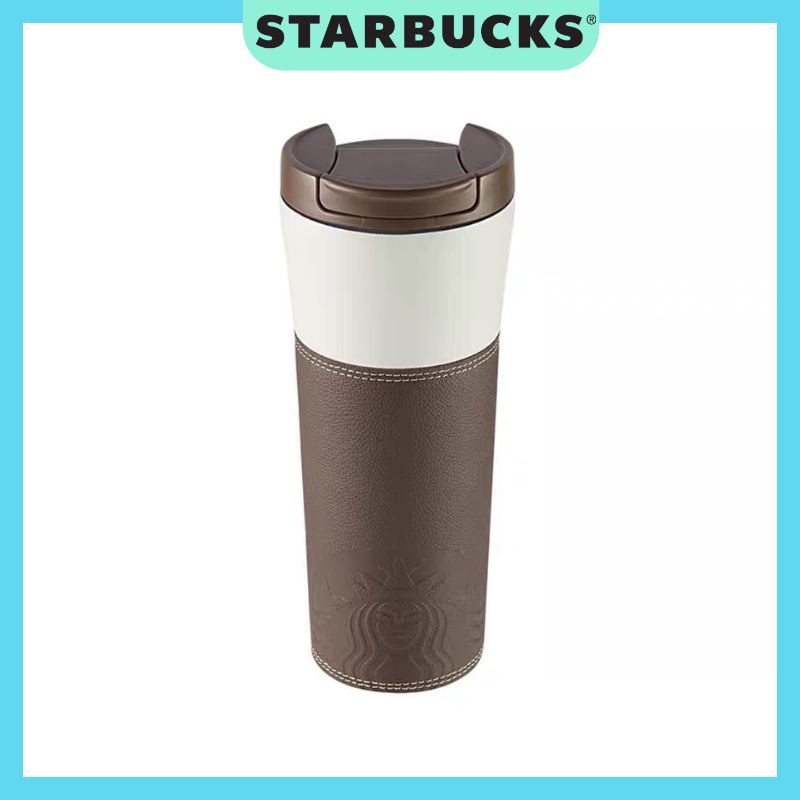 Bình giữ nhiệt Starbucks chính hãng bọc da màu nâu chống bám vân tay dung tích 500ml