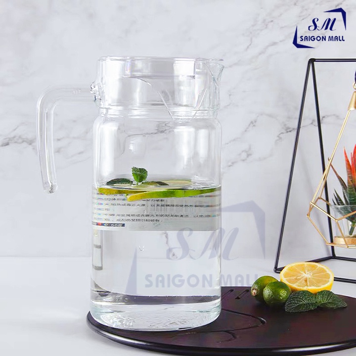 Bình đựng nước thủy tinh quai cầm dáng trụ tròn 1.85l bình lớn dày chất lượng, sang trọng