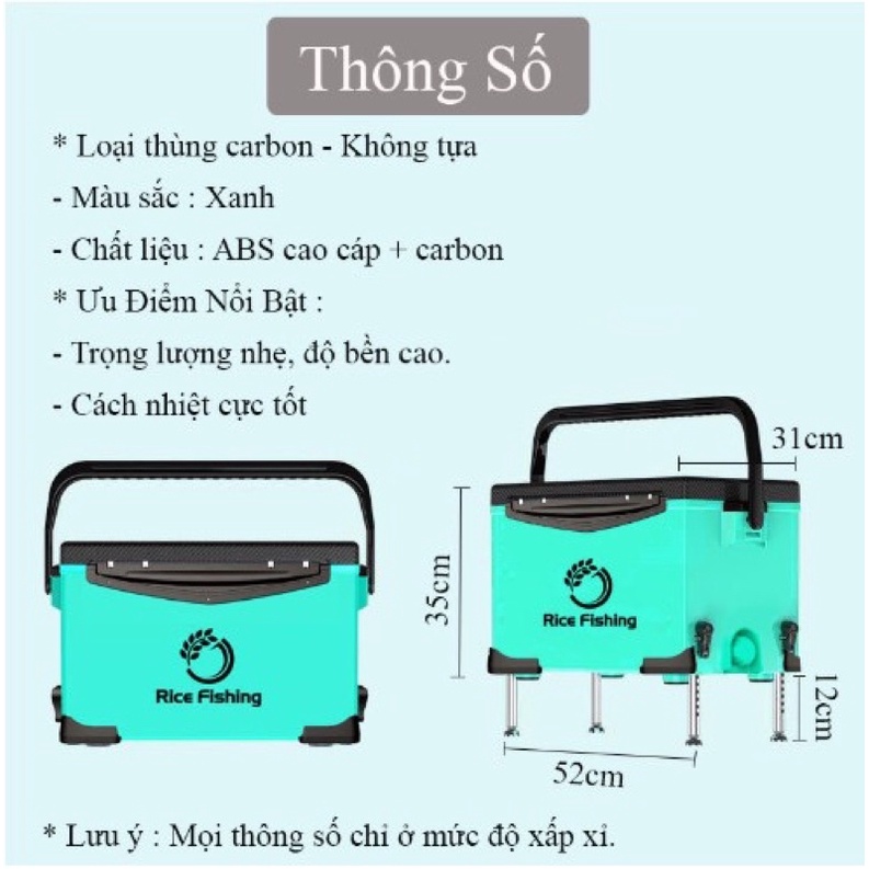Thùng Câu Đài Rice Fishing Đa Năng Thể Tích 29L Nắp Thùng Carbon, trọng lượng nhẹ, giữ nhiệt tốt KK-42
