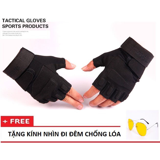 ❤️ HOTSALE ❤️ (Tặng 1 KÍNH CHỐNG LÓA) Găng tay nam hở ngón BLACKHAWK, bao tay xe máy 3/4