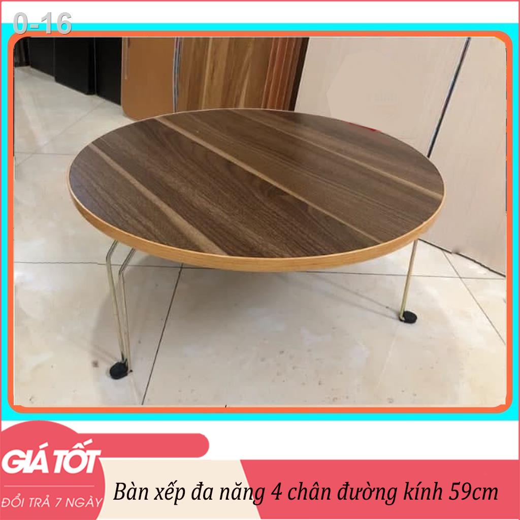 Bàn xếp đa năng 4 chân, mặt vân gỗ đường kính 60cm - ăn tiện dụng cơm chân tròn gấp gọn màu trắng