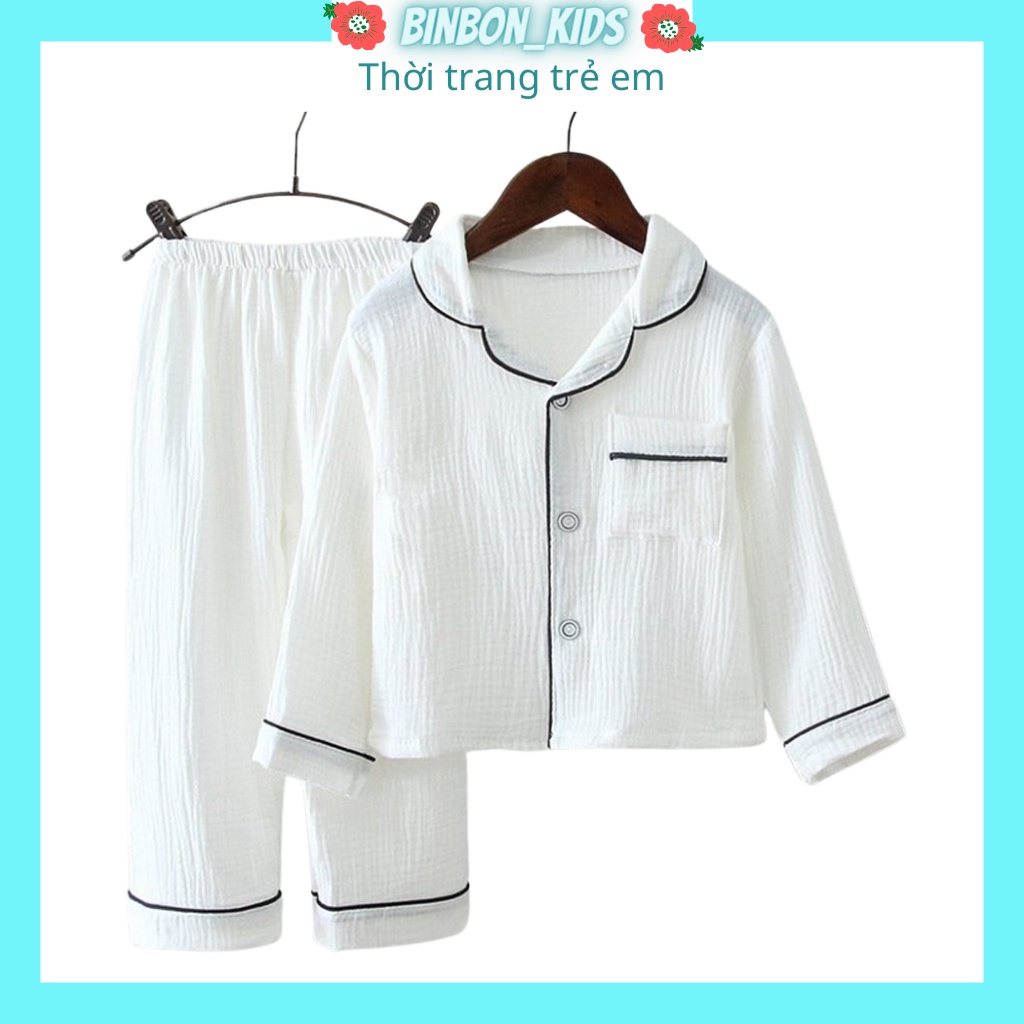 Bộ pijama cho bé trai bé gái Binbon kids, đồ bộ ngủ mặc nhà cho bé chất đũi nhăn siêu mát cho bé từ 7-28kg