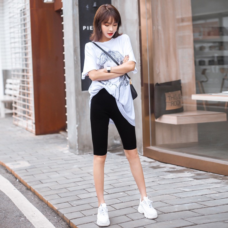 Quần legging nữ lửng ngố hffm cao cấp cạp cao nâng mông cotton dày dặn DOVOHA HM03