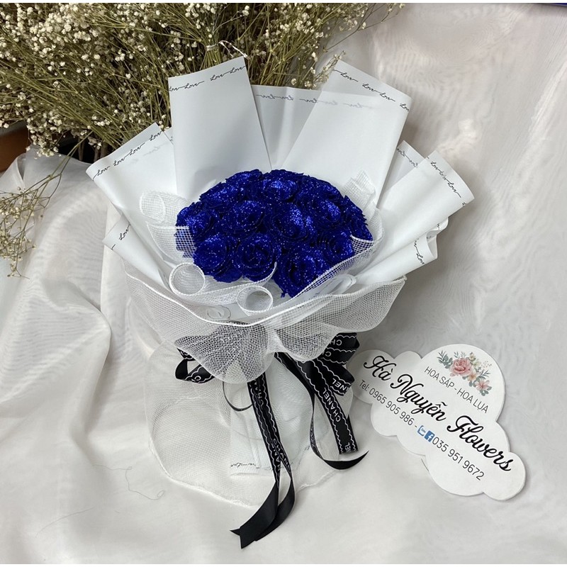 [Quà Tặng -quà 14/2]_ Bó hoa hồng nhũ 20 bông tặng kèm vương miệng và thiệp(nhận thay màu hoa và giấy gói)
