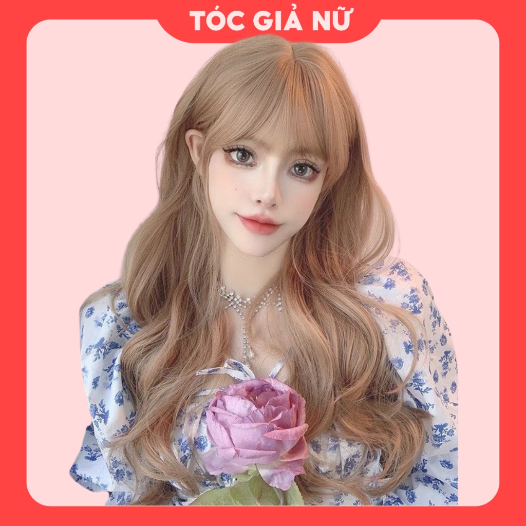 Tóc giả cả đầu xoăn sóng vàng khói sợi tơ cao cấp Hàn Quốc 9106