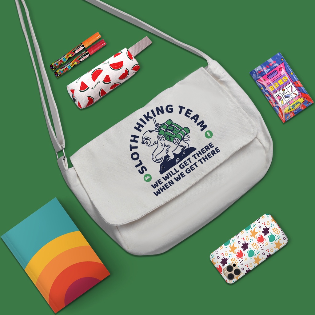 Túi Tote Đeo Chéo Vải Canvas Chú Lười Sloth Phong Cách Thời Trang Ulzzang đi học, đi chơi, đựng tài liệu sách vở A4