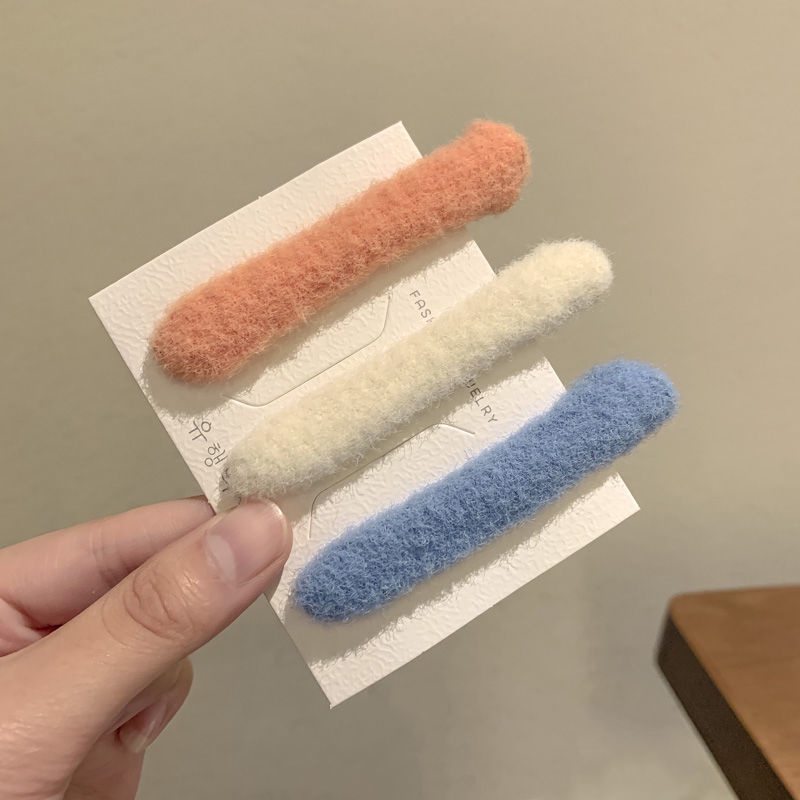 Set 3 kẹp tóc bọc vải phối lông ngắn thời trang cho nữ