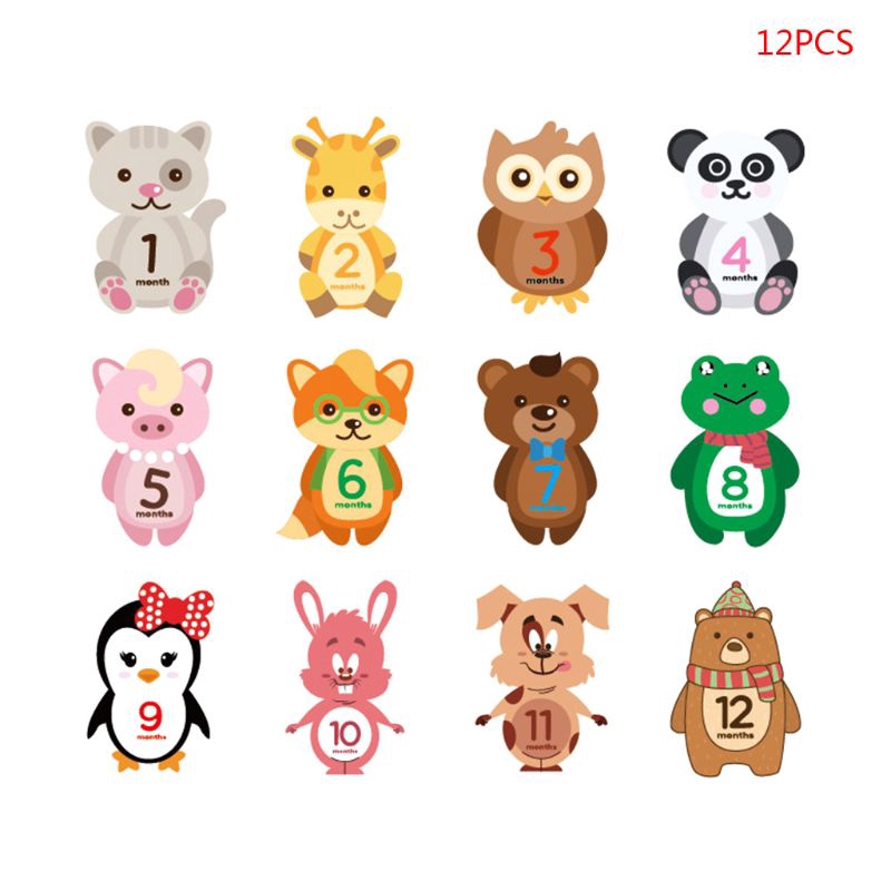 Mary☆/set Baby Monthly Sticker Milestone Record Label Cartoon Animal Month Stickers Newborn