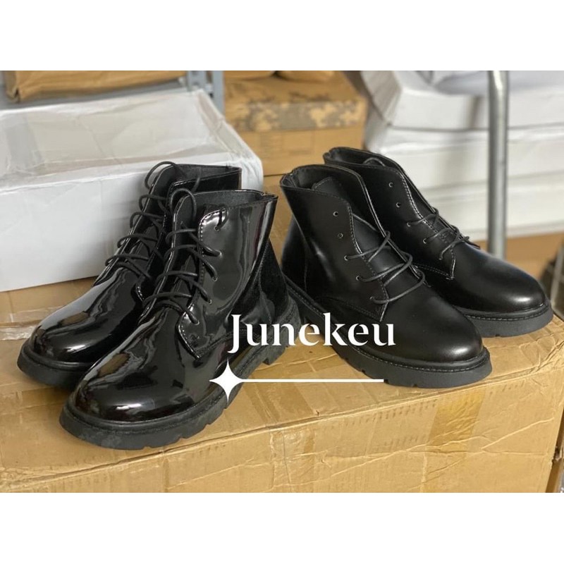 [ san li 39 ] GIÀY BOOT ULZZANG CAO CỔ DA LÌ DA BÓNG Giày cao cổ da buộc dây ulzzang Hàn Quốc | BigBuy360 - bigbuy360.vn