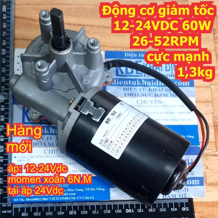 Động cơ giảm tốc 12-24VDC 60W 26-52RPM cực mạnh 6N.m 1,3kg kde3026