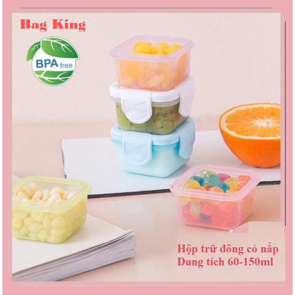 Hộp Trữ Đông ,Khay Trữ Đông Bảo Quản Đồ Ăn Dặm Cho Bé Dung Tích 60 - 150ml Có Nắp Chống Rò Rỉ