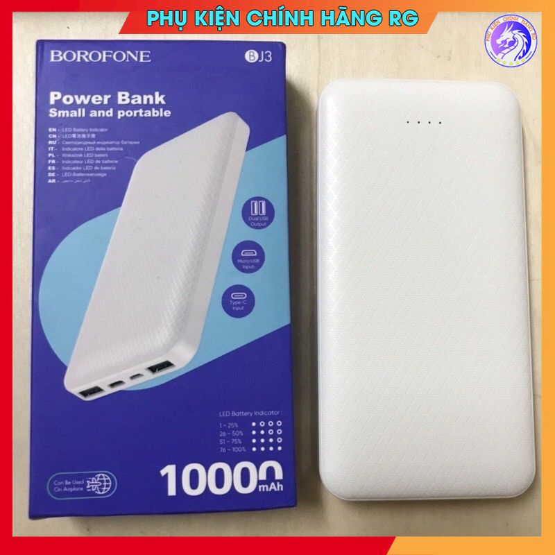 Sạc pin dự phòng giá rẻ Borofone BJ3 chính hãng dung lượng 10000 mah sạc dự phòng iphone sạc nhanh 2A bảo hành 1 năm