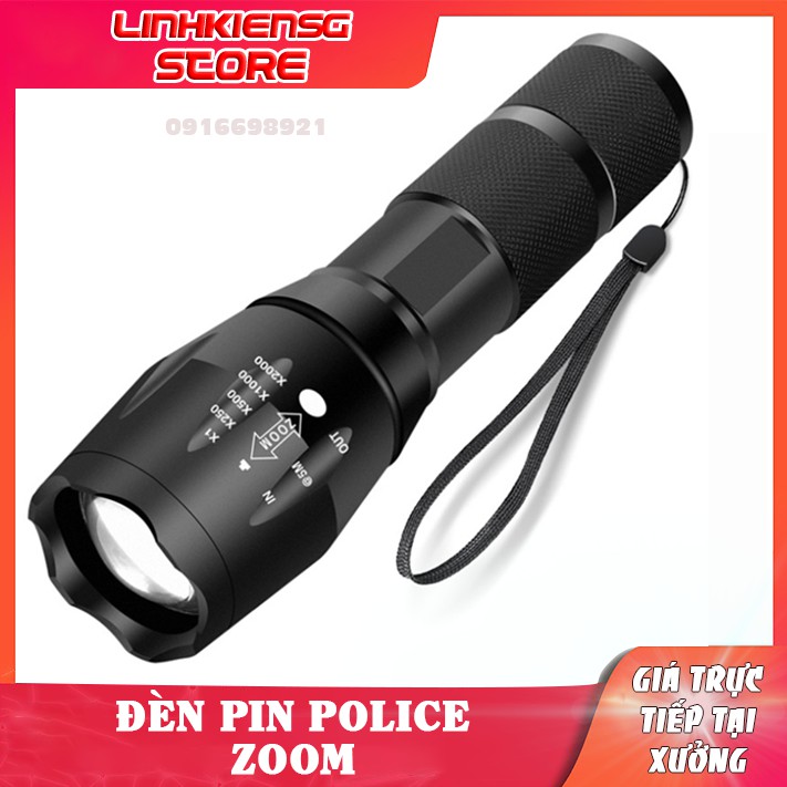 ĐỀN PIN SIÊU SÁNG POLICE USA CÓ ZOOM KIM LOẠI