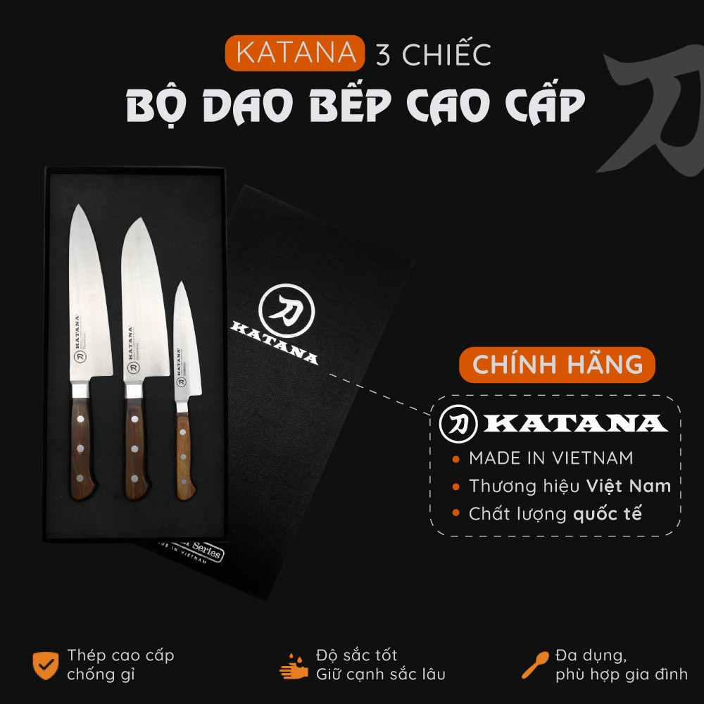 Bộ dao bếp Essential Series 3 món Dao thái thịt cá /Dao đa năng/Dao gọt hoa quả Thép Nhật Bản - KATA200