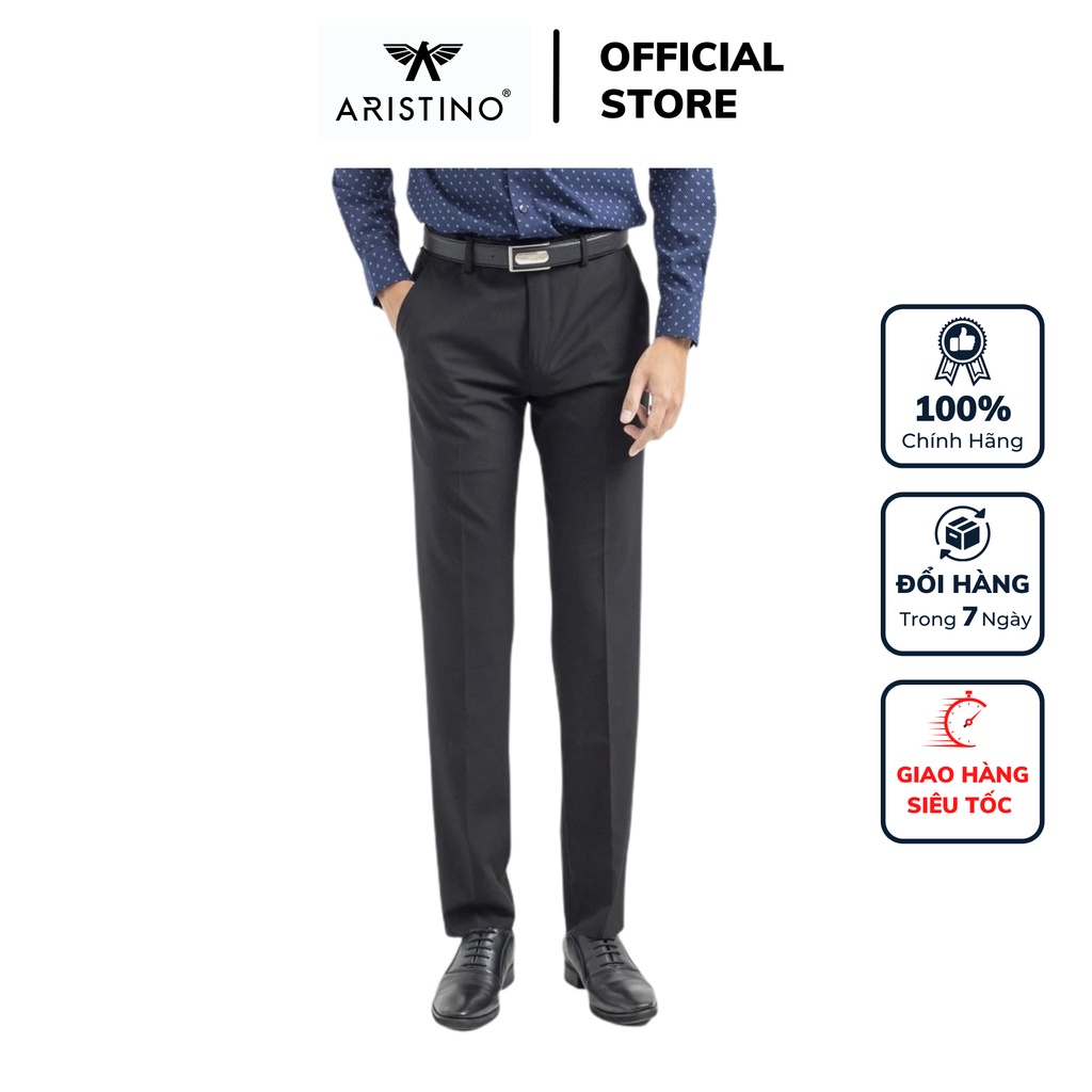 Quần âu nam công sở Aristino màu đen form dáng regular fit chất liệu polyester ATRO3609