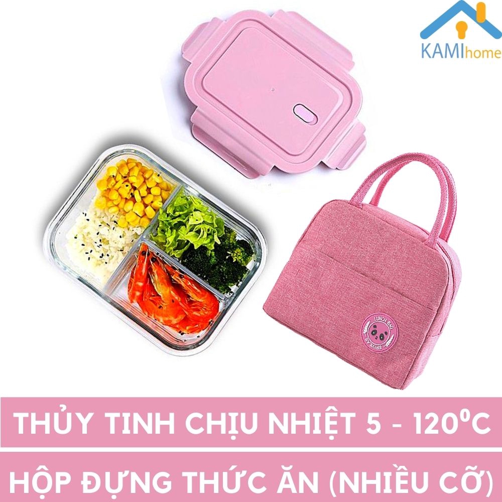 Hộp đựng cơm thức ăn văn phòng Thủy tinh chịu nhiệt ❤️3 ngăn và 1 ngăn❤️ Nắp chân không bảo quản thực phẩm mã 20071