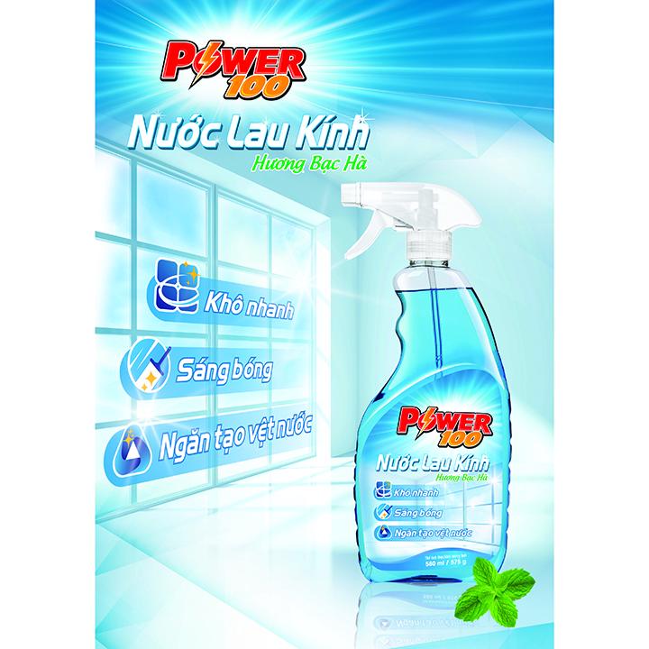 Nước lau kính POWER100 Hương Bạc Hà 580ml/chai