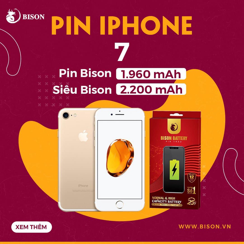 Pin Bison - Pin Chất Lượng Chuẩn Nhất Cho iPhone - BH 12 tháng + Bảo hiểm cháy nổ 25 tỷ (tặng kèm keo dán pin)