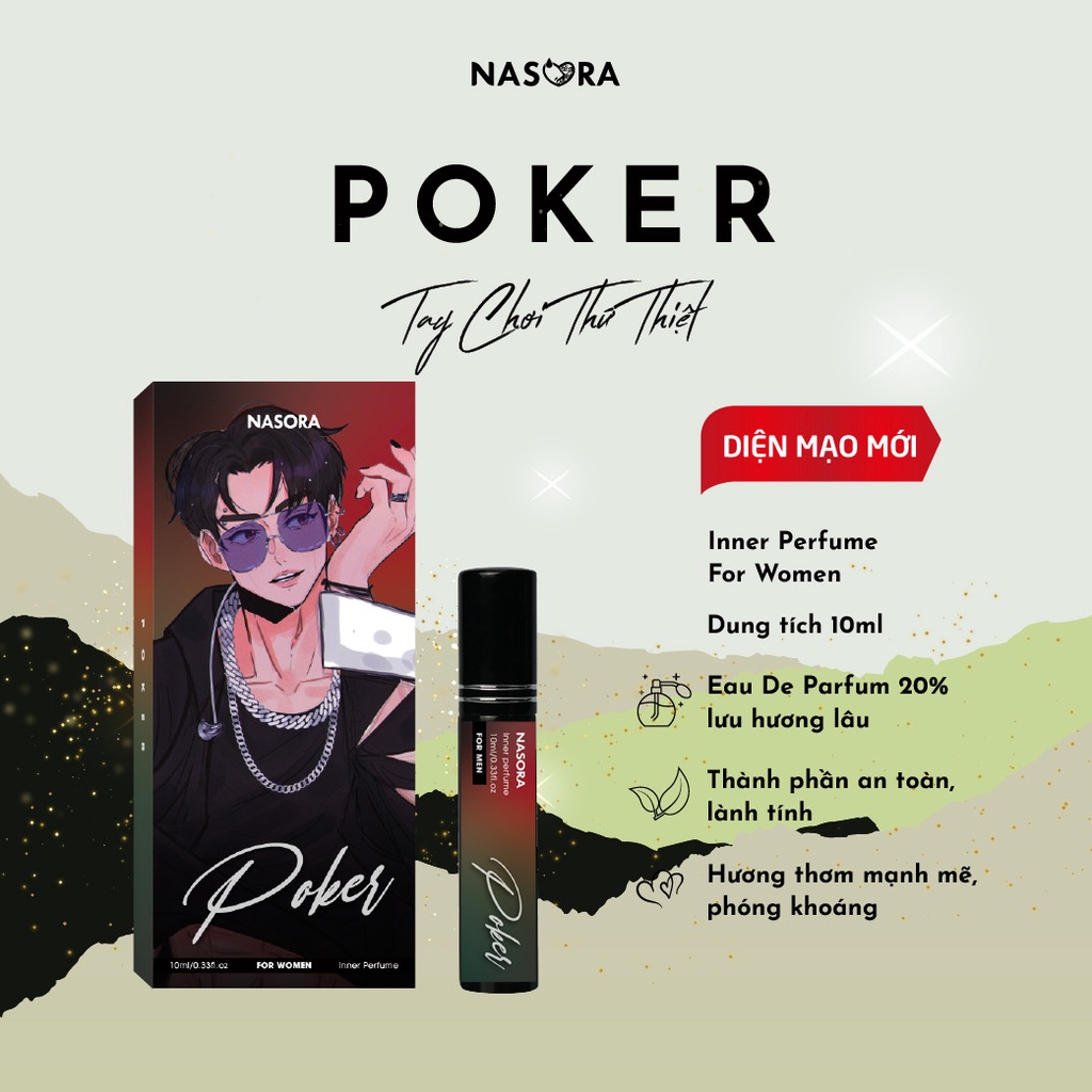 Nước hoa vùng kín nam NASORA The Poker mùi hương phá cách, thơm lâu chai 10ml