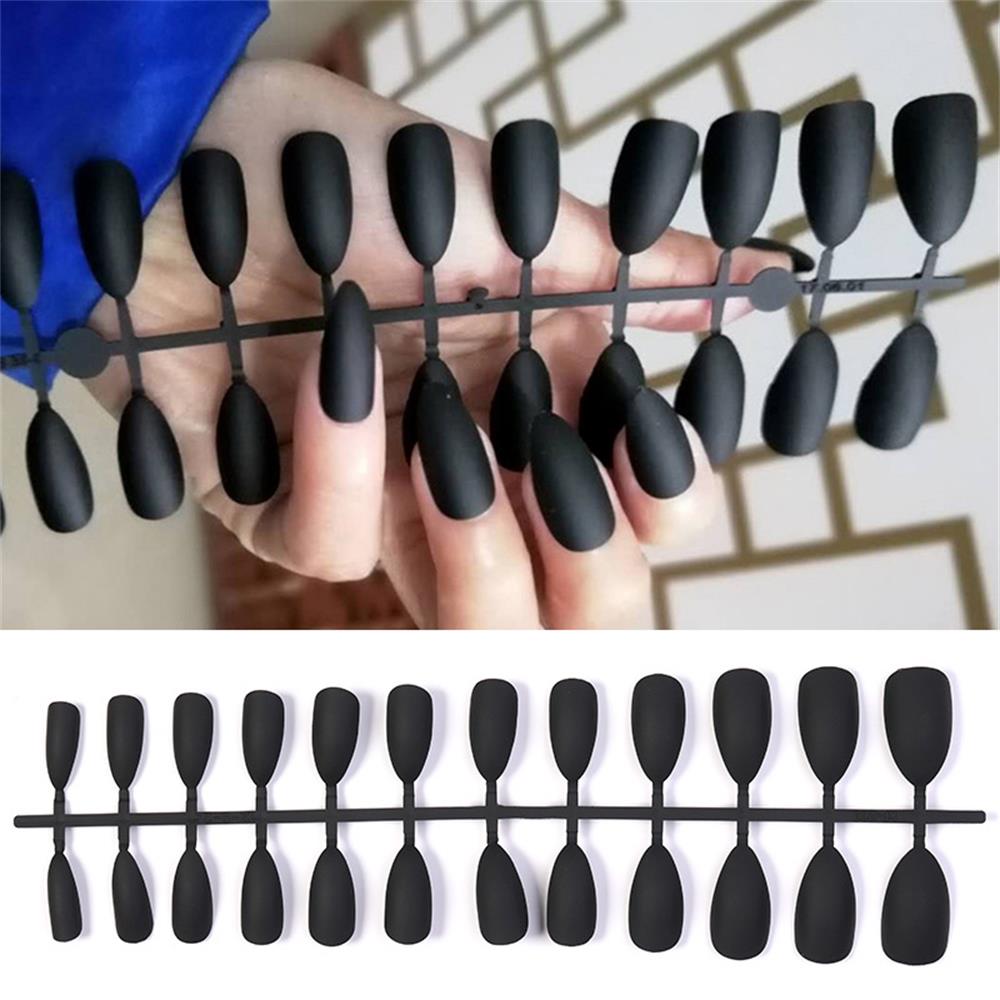 (Hàng Mới Về) Set 24 Móng Tay Giả Đầu Nhọn Màu Trơn Thời Trang