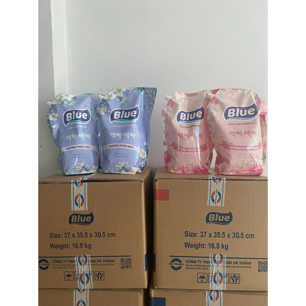 [1 THÙNG 8 TÚI] Túi Nước Giặt Blue 2000ml Hàn Quốc, Không Cần Nước Xả, Đánh Bay Vết Ố Cứng Đầu
