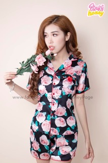 🌹🌹 Đồ bộ lụa quần đùi hoa hồng 🌹🌹
