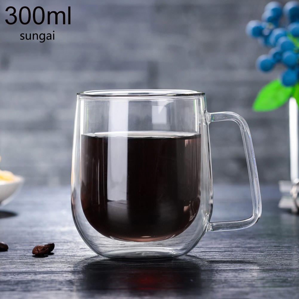 Tách uống trà/sữa/nước trái cây bằng thủy tinh cách nhiệt kép 300ml
