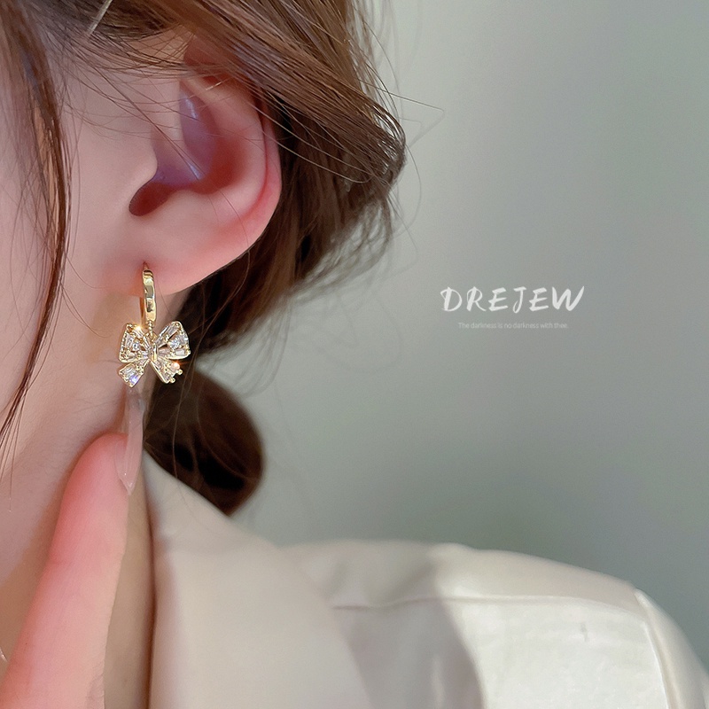 DREJEW Khuyên Tai Mạ Vàng Thật Đính Đá Zircon Phong Cách Hàn Quốc Thời Trang Chất Lượng Cao