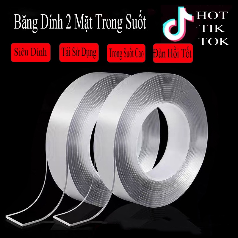 【HCM Sẳn Hàng 】Băng Dính 2 Mặt Acrylic Trong Suốt  Đa Năng Siêu Dính Mọi Bề Mặt Hiệu Quả Cao Có Thể tái Sử Dụ