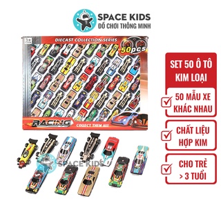Set 50 mô hình ô tô xe đua cho bé, hộp 50 xe đua nhiều màu sắc chất liệu hợp kim và nhựa
