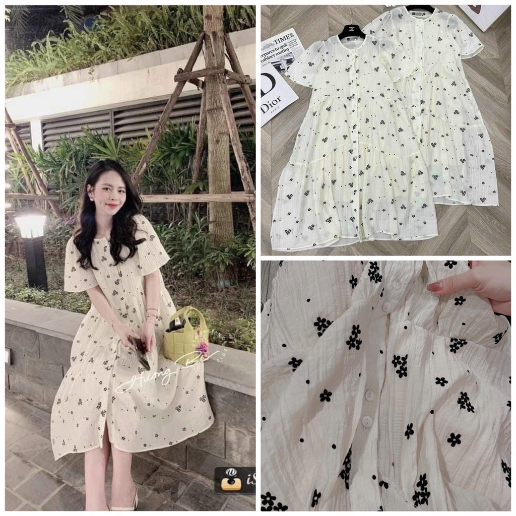 Váy bầu ngắn tay hoa nhí dáng xuông thời trang thiết kế công sở xinh xắn Mom and Baby M539