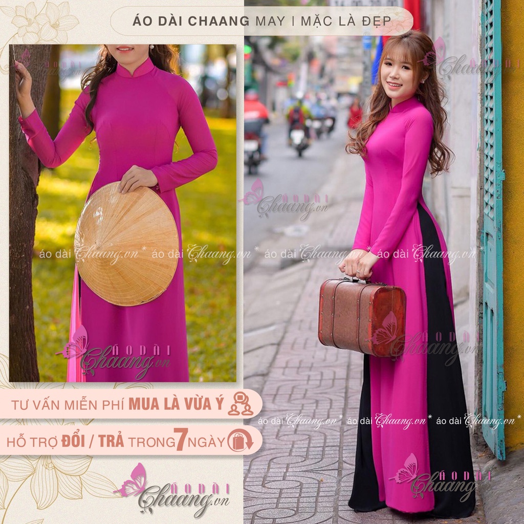 Áo dài nữ sinh lụa màu hồng đậm như hoa 10 giờ kèm quần