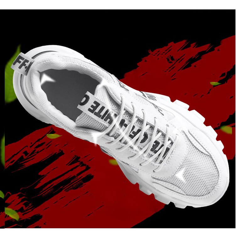 Giày Thể Thao Nam Giày sneaker nam -  Giày nam Màu trắng sữa dáng đẹp đế tăng chiều cao 4cm MS07