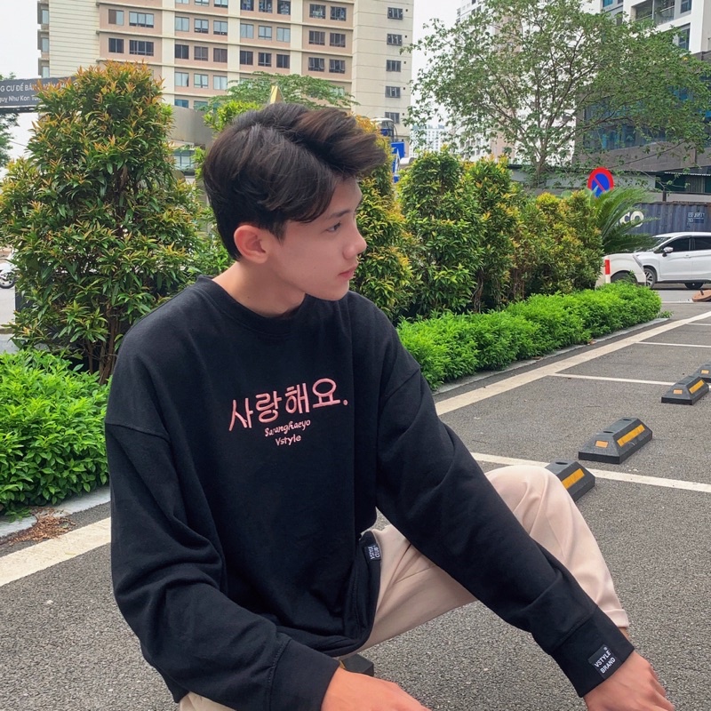 Áo nỉ cổ tròn Sweater Saranghaeyo Vstyle