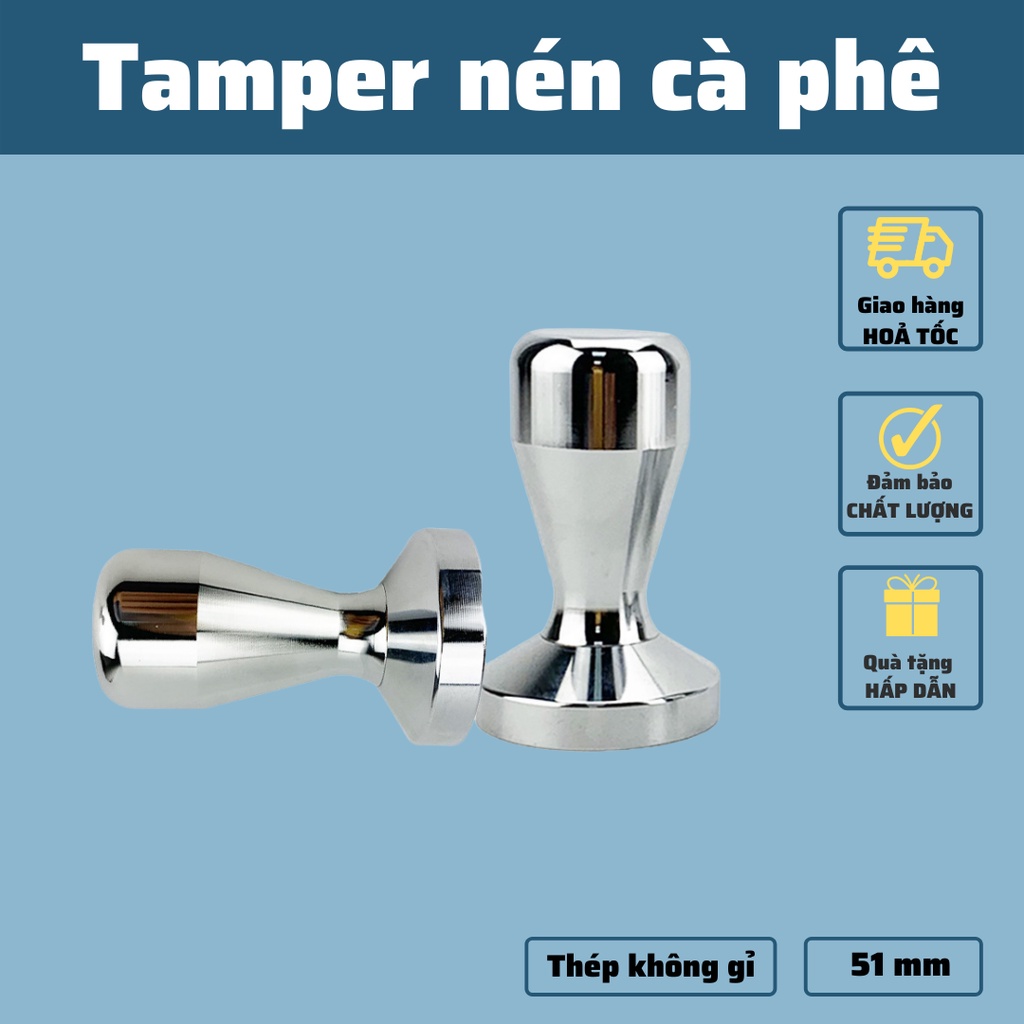 Tay Nén Tamper 51mm dụng cụ nén cà phê pha Espresso cafe Arabica Inox cao cấp tay nén café đường kính 49-51-53-58m