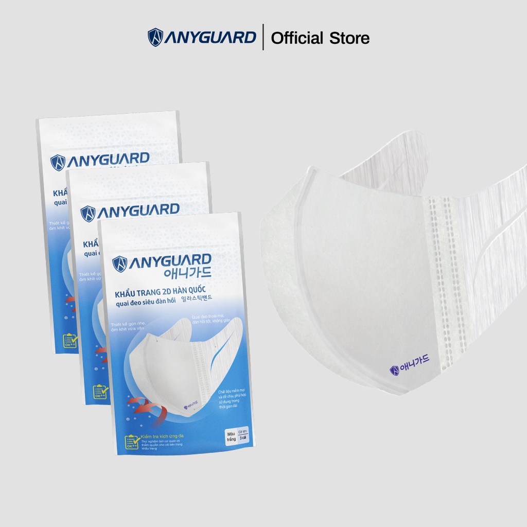 ComBo 30 Chiếc Khẩu Trang 2D Hàn Quốc ANYGUARD Chính Hãng Dành Cho Người Lớn (10 gói) - Quai Đeo Siêu Đàn Hồi