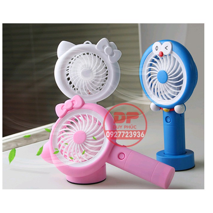 QUẠT SẠC MINI (LOẠI TỐT) KÈM ĐÈN LED CẦM TAY – ĐỂ BÀN  - KITTY  DOREMON (LOẠI TỐT) | BigBuy360 - bigbuy360.vn