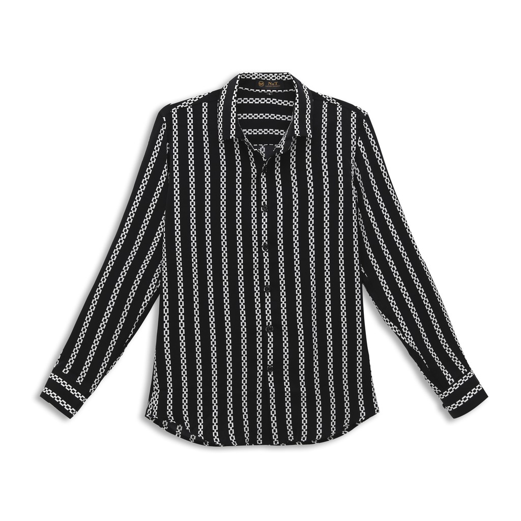 Áo Sơ Mi Nam, Sơ Mi Nam Tay Dài Hoạ Tiết Xích Vàng, Cổ Vest, Vải Lụa Không Nhăn, Khử Mùi, Thoáng Khí - TAMA.STORE BX03