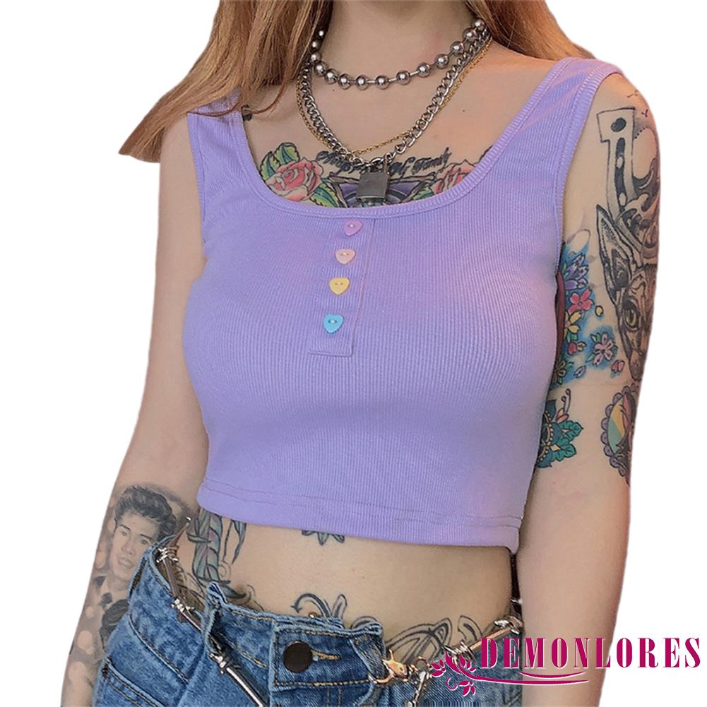 Áo sát nách phối nút hình trái tim thời trang cá tính cho nữ