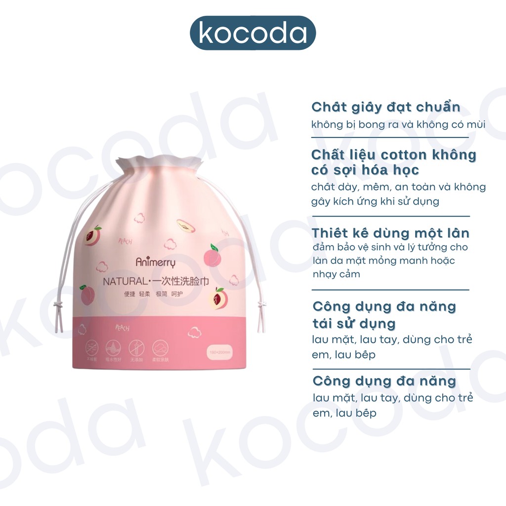 Khăn lau mặt dùng 1 lần Animerry - Khăn mặt khô đa năng dùng một lần [Cuộn 40 khăn] - KOCODA