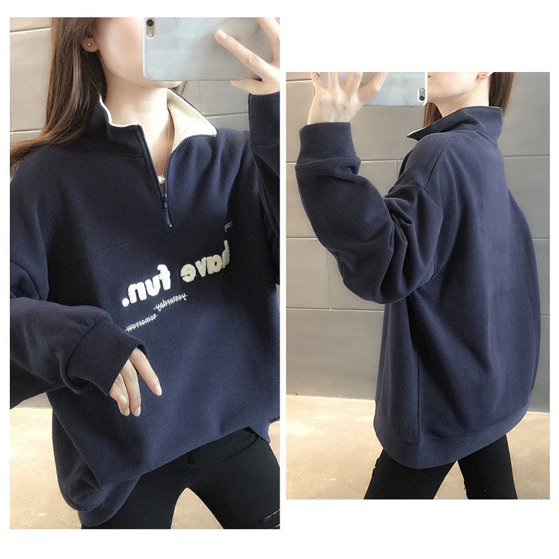 Áo Nỉ Polo Nam Nữ Have Fun [FREESHIP] ♥ Sweater form rộng tay bồng, hoodie zip khóa kéo phối cổ trắng cá tính Ulzzang ♥ | BigBuy360 - bigbuy360.vn