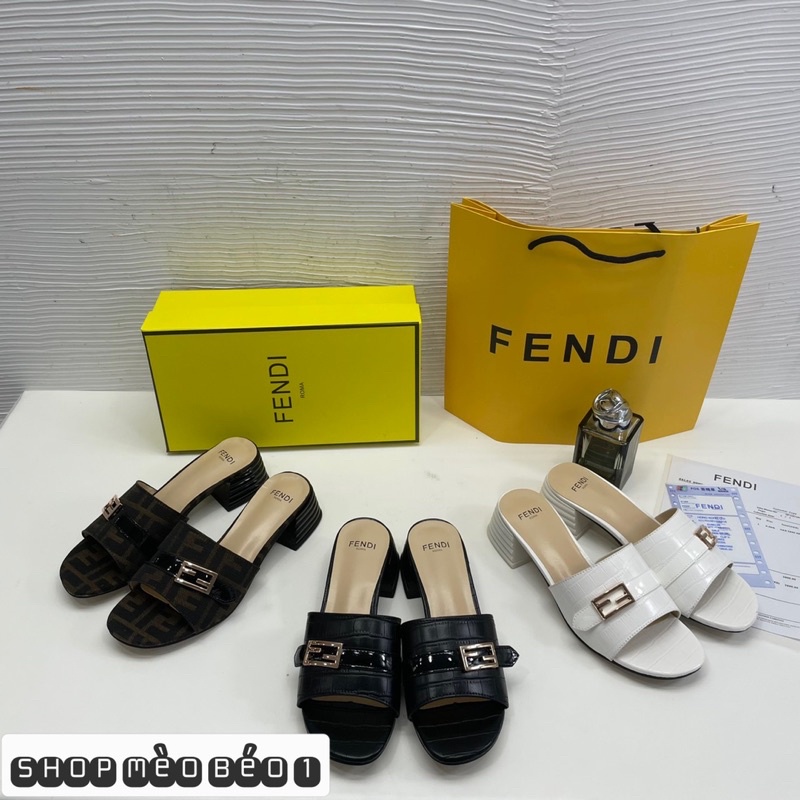 Guốc fendi quai ngang gót thấp fullbox