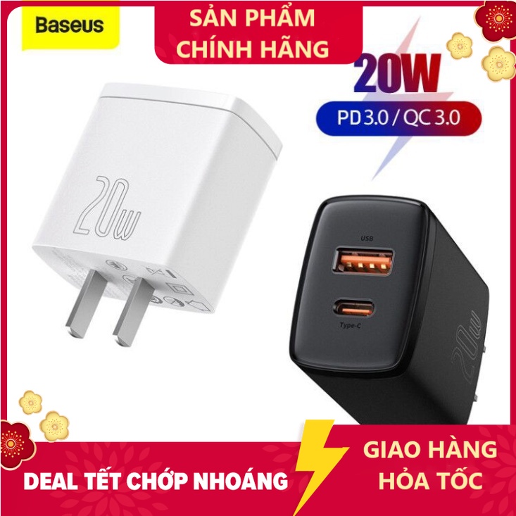 20W Củ Sạc Baseus 20W PD  Baseus Compact Quick Charger 20W (USB + Type C Dual Port, 20W PD/QC 3.0 Multi Quick Charge Sup