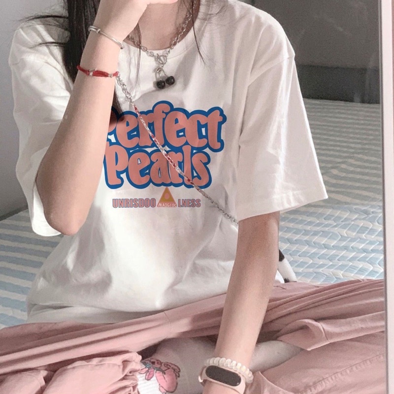 Áo thun phông PINK tay lỡ form rộng PERFECT PEARLS Unisex