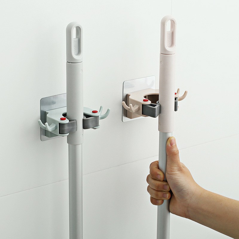 [Loại 1 Có Hộp] Móc Dán Tường Kẹp Giữ Cây Lau Nhà, Chổi, Vật Dụng Siêu Chắc Không Cần Khoan Đục