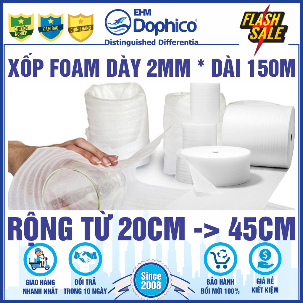 Xốp Foam 2mm lót bọc hàng hóa Dài 150m x Rộng từ 20cm-45cm – Xốp chống sốc đóng hàng dễ vỡ, lót nền thi công sàn gỗ
