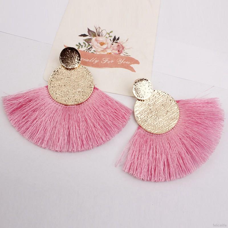 Đôi khuyên tai mặt tròn phối kiểu tua rua xinh xắn cho nữ