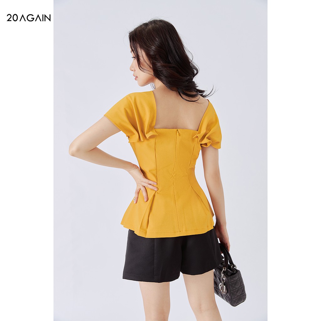 Áo peplum 20AGAIN, sơ mi thiết kế công sở thanh lịch tay nhún đính cúcASA0852