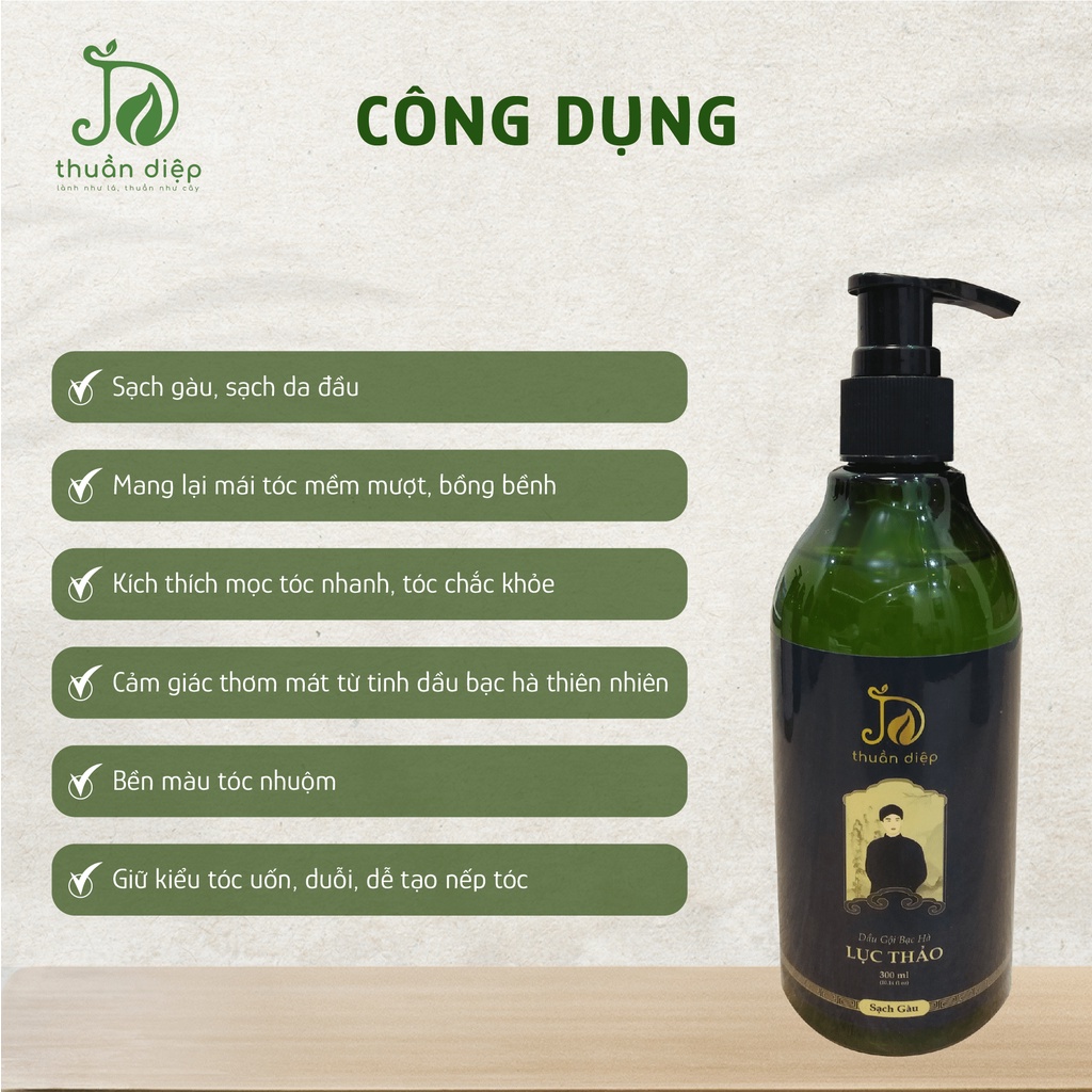 Dầu gội Bạc Hà Lục Thảo Thuần Diệp cho nam sạch gàu, phồng tóc, thơm mát 300ml
