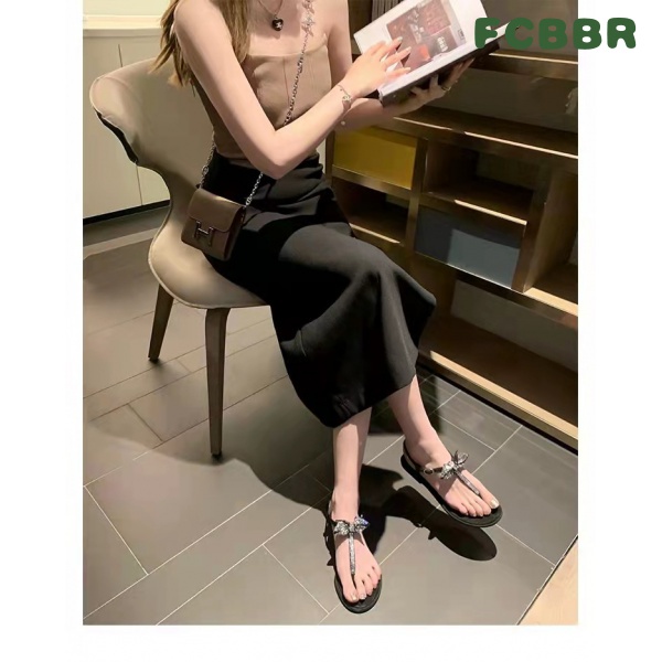 Giày Sandal Đế Bằng Đính Đá Và Nơ Thời Trang Mùa Hè Mới Cho Nữ